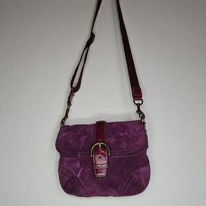 Rare Vintage 2004 Coach Soho Purple Suede Buckle Flap Shoulder Crossbody Bag Y2K